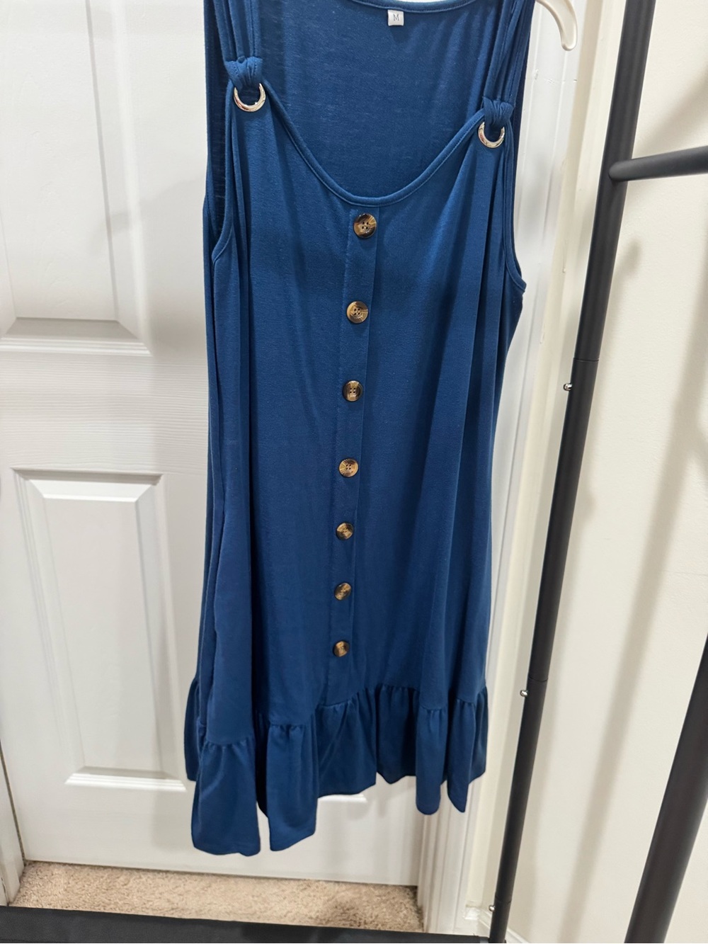 Amazon Blue Sleeveless Button-Front Ruffle Hem Mini Dress